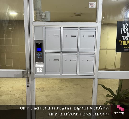 מערכת אינטרקום ותיבות דואר בכניסה לבניין
